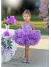 Purple Tulle V Back Ruffled Flower Girl Dress